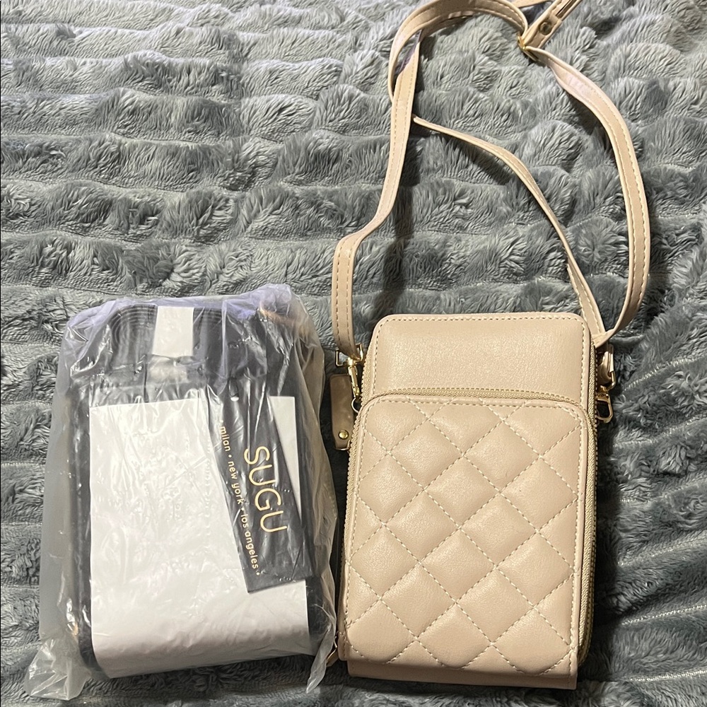 Beige Quilted Crossbody Bag